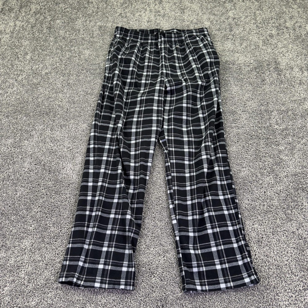 Nautica Pajama Pants Mens Medium Black Plaid Fleece Drawstring Sleep Lounge